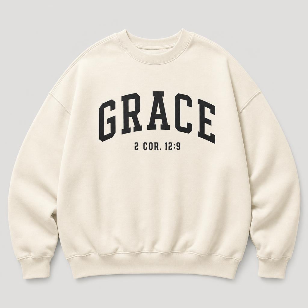 Grace 2 Cor. 12:9 Crewneck in Cream