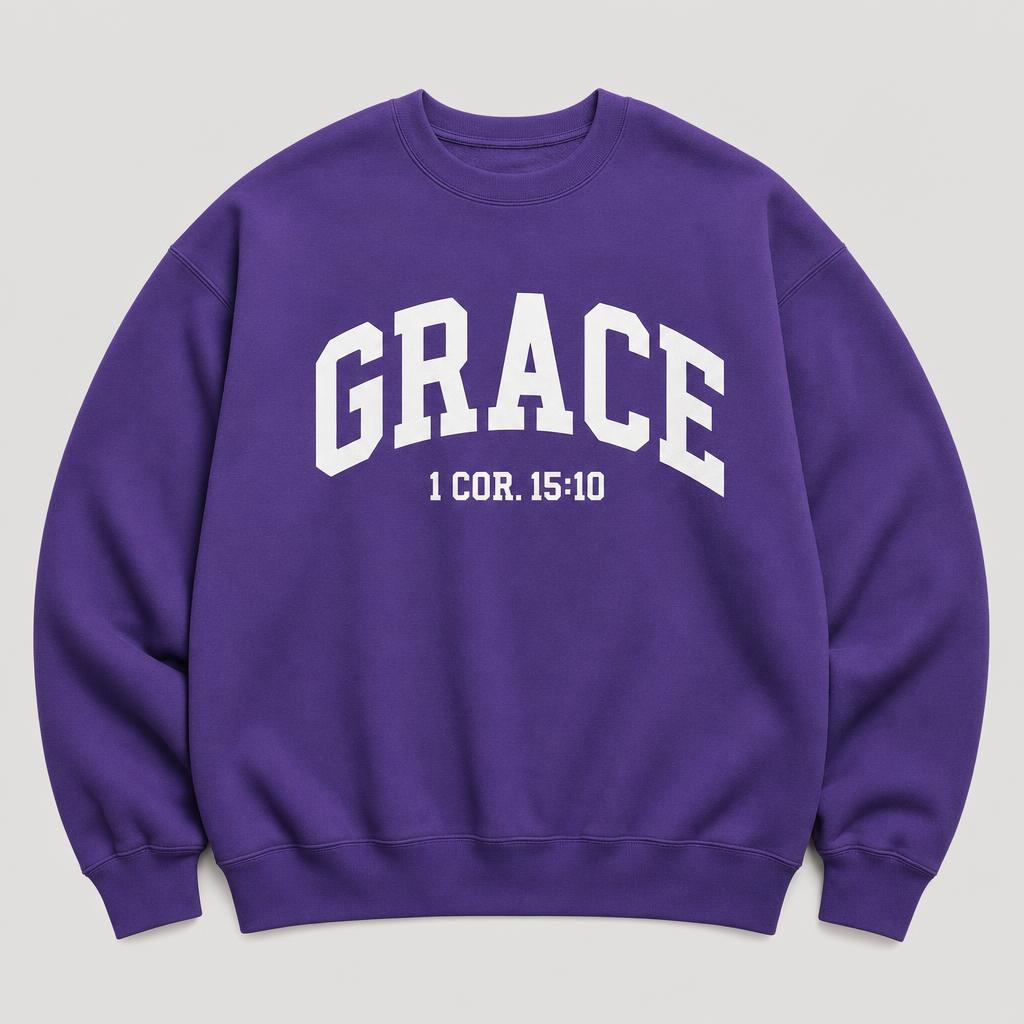 Grace 1 Cor. 15:10 Crewneck in Royal Purple