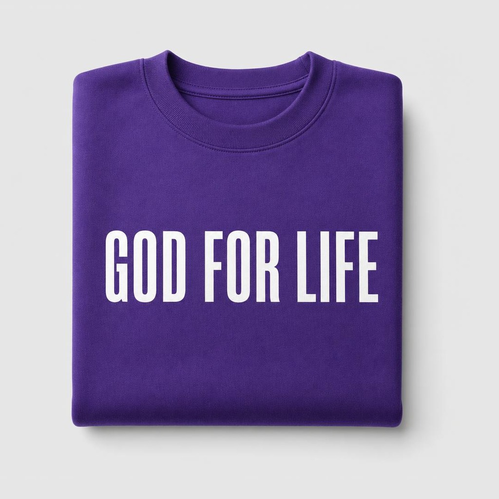 God For Life Statement Crewneck in Royal Purple