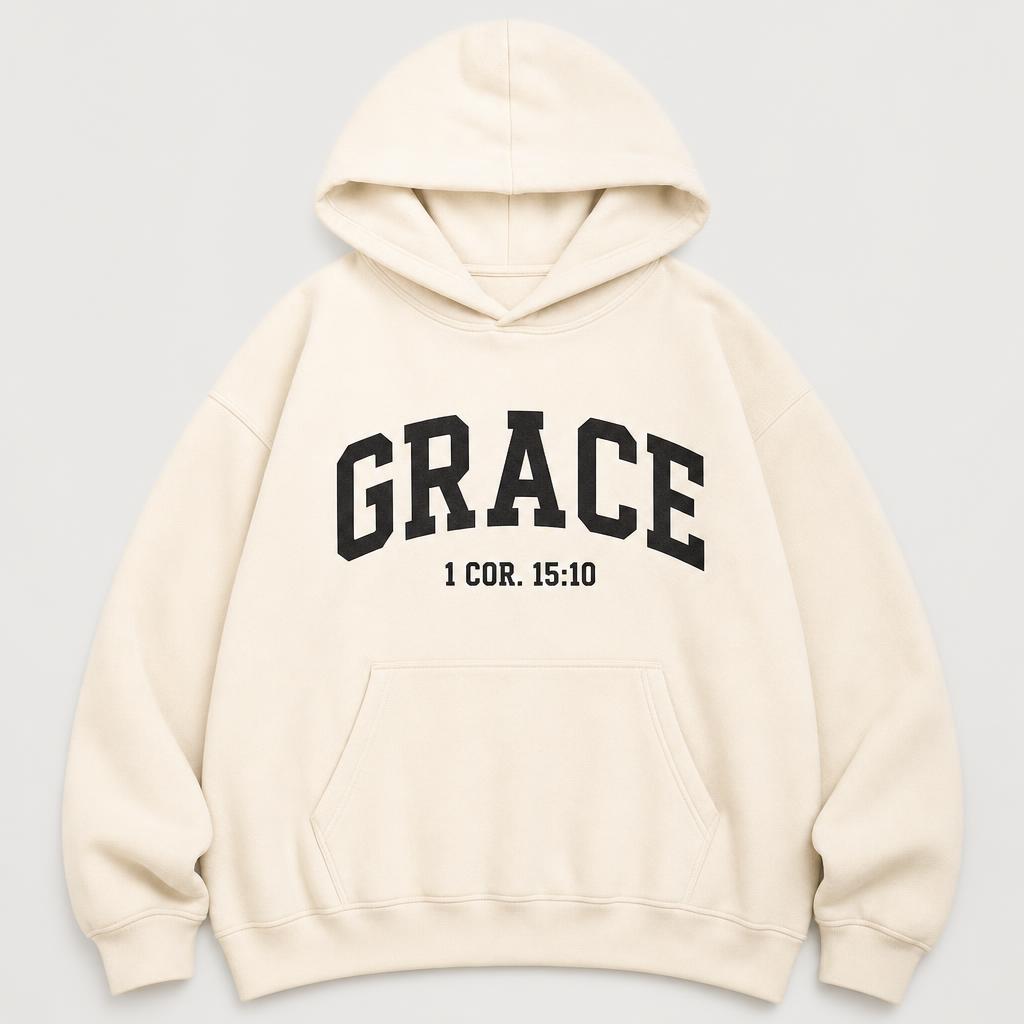 Grace 1 Cor. 15:10 Hoodie in Cream