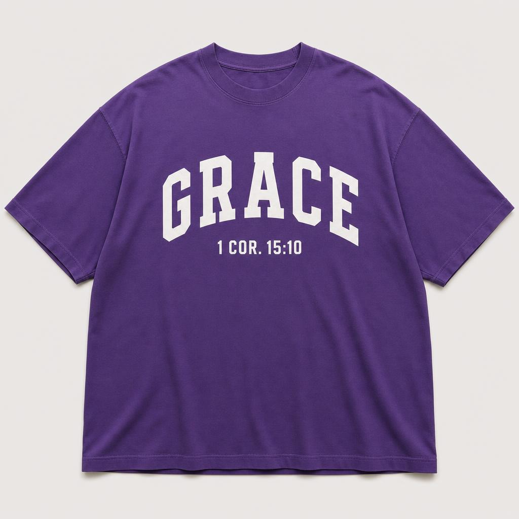 Grace 1 Cor. 15:10 Tee in Royal Purple