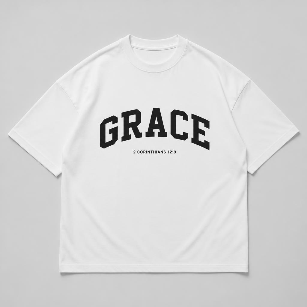 Grace 2 Cor. 12:9 Tee in White